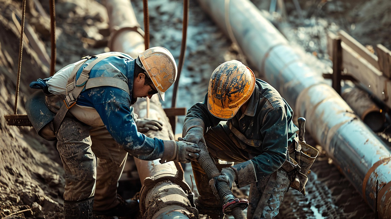 Pipeline workers on site